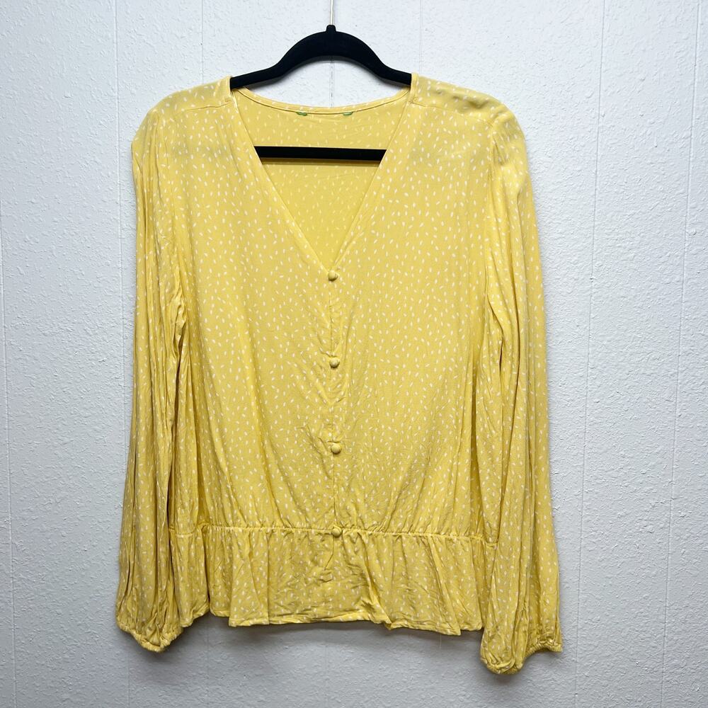 Womens Ruffle Hem Workwear Feminine Relaxed Cottagecore Gardencore Chic Top Sz M